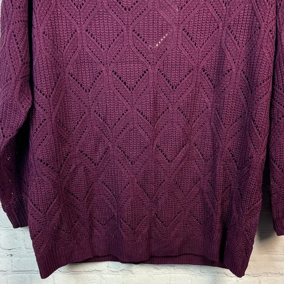 BloomChic Deep Purple Crew Neck Pointelle Sweater Size Large 12 - Picture 6 of 7